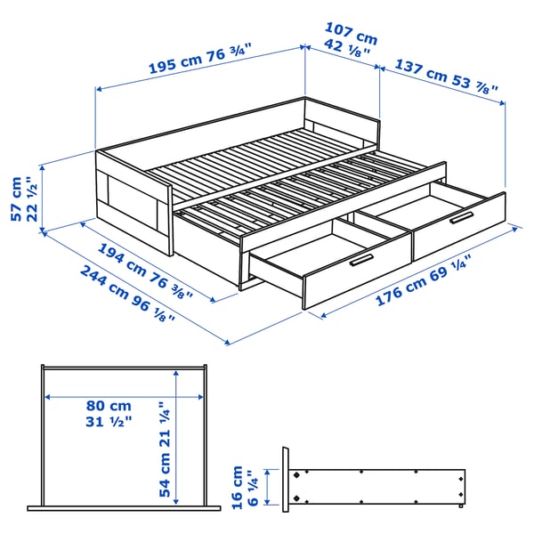 Brimnes Daybed Frame With 2 Drawers White Ikea