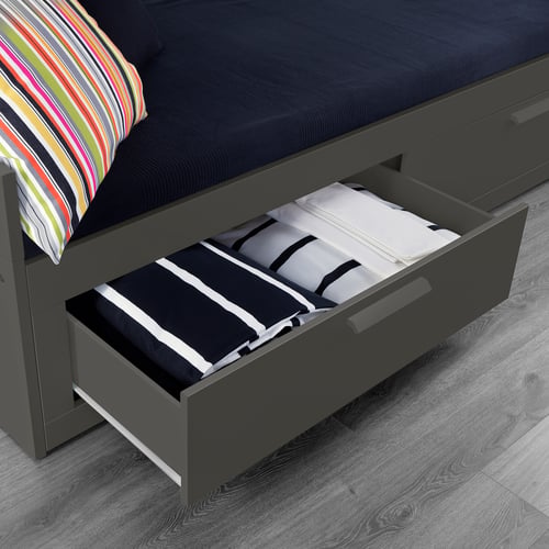 BRIMNES daybed with 2 drawers/2 mattresses, gray/Vannareid firm, Twin