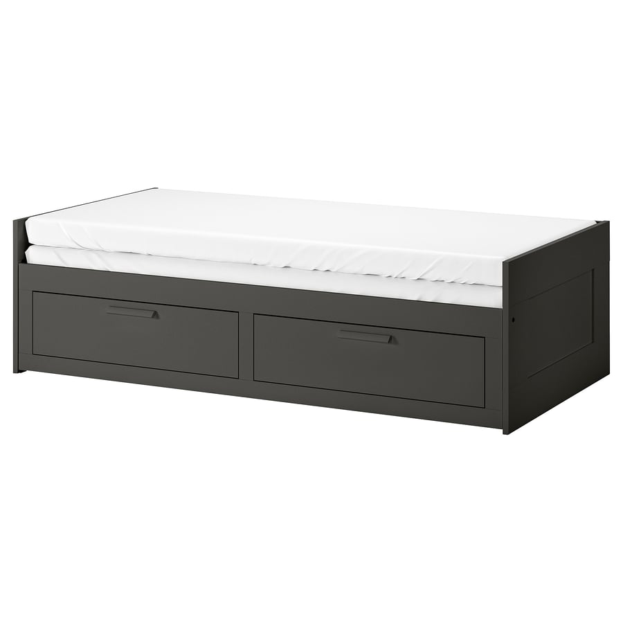 BRIMNES daybed with 2 drawers/2 mattresses, gray/Vannareid firm, Twin
