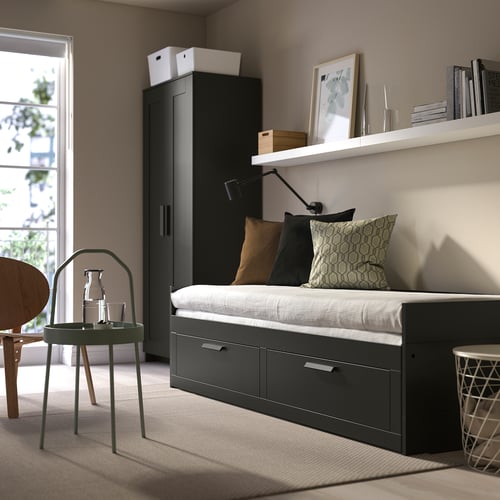 BRIMNES daybed with 2 drawers/2 mattresses, gray/Vannareid firm, Twin