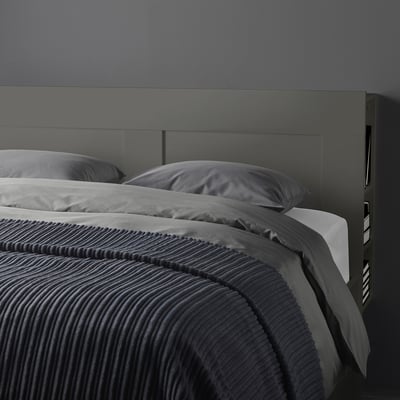 BRIMNES Headboard with storage compartment, gray, King