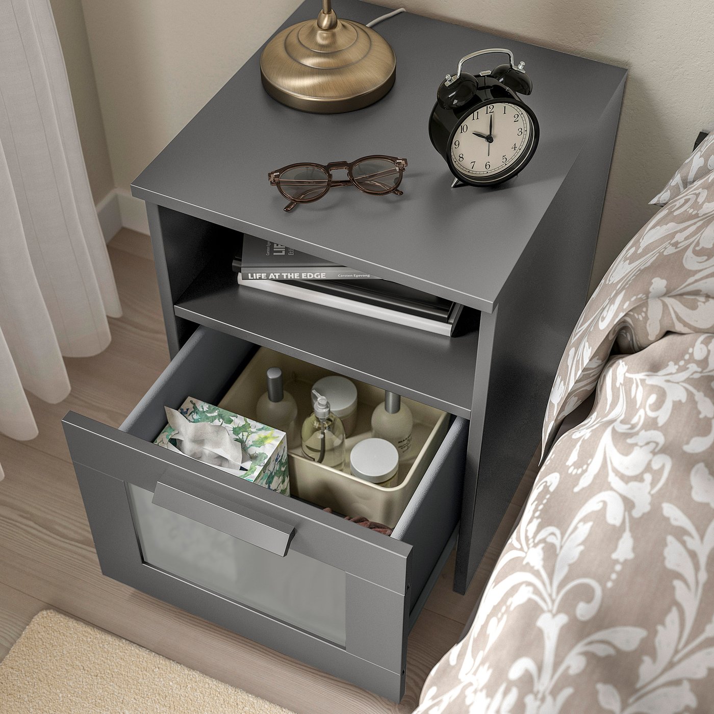BRIMNES nightstand, gray, 153/8x161/8