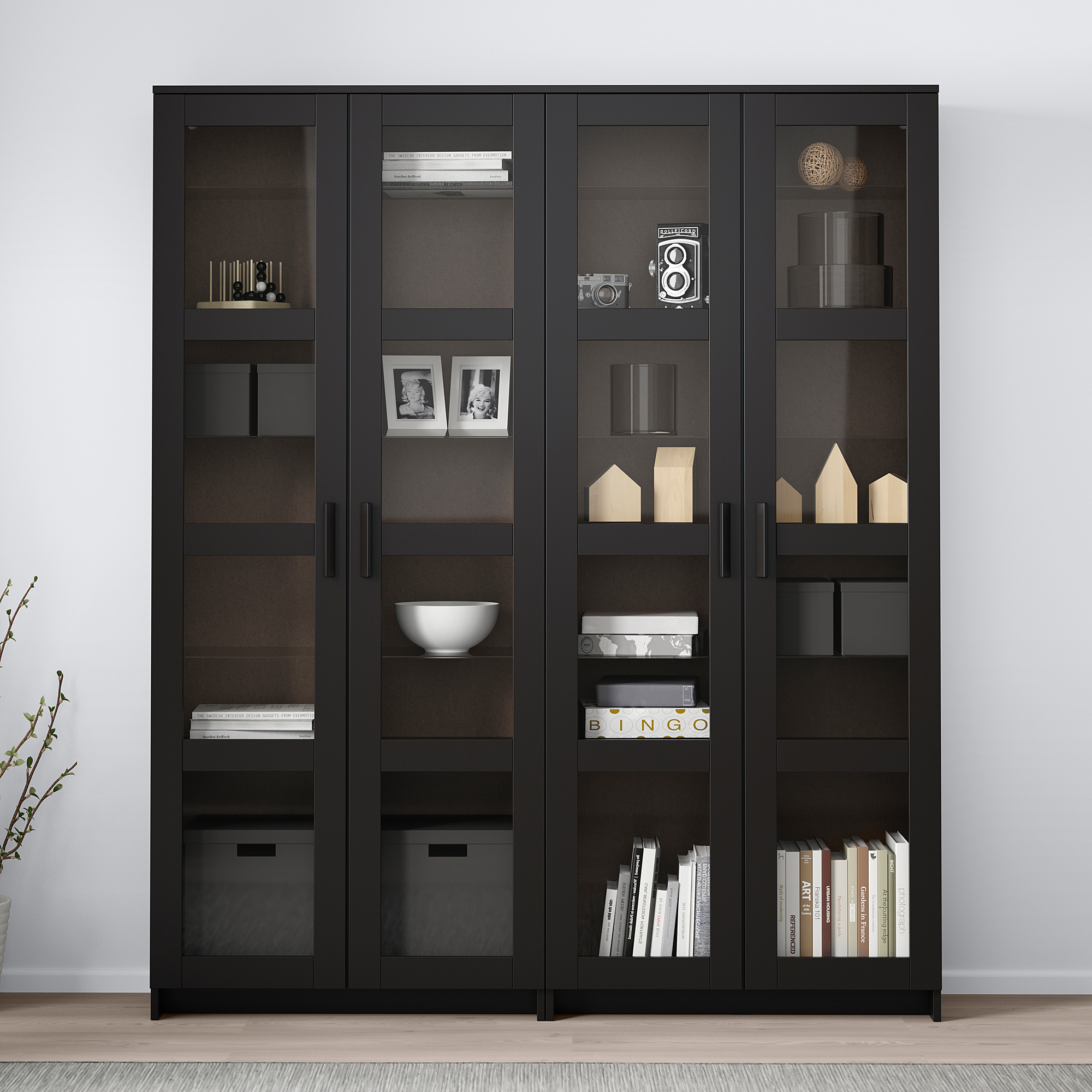 BRIMNES Storage combination w/glass doors, black, 63x13 3/4x74 3/4" IKEA