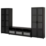 BRIMNES TV storage combination/glass doors, black, 133 7/8x16 1/8x74 3/4 "