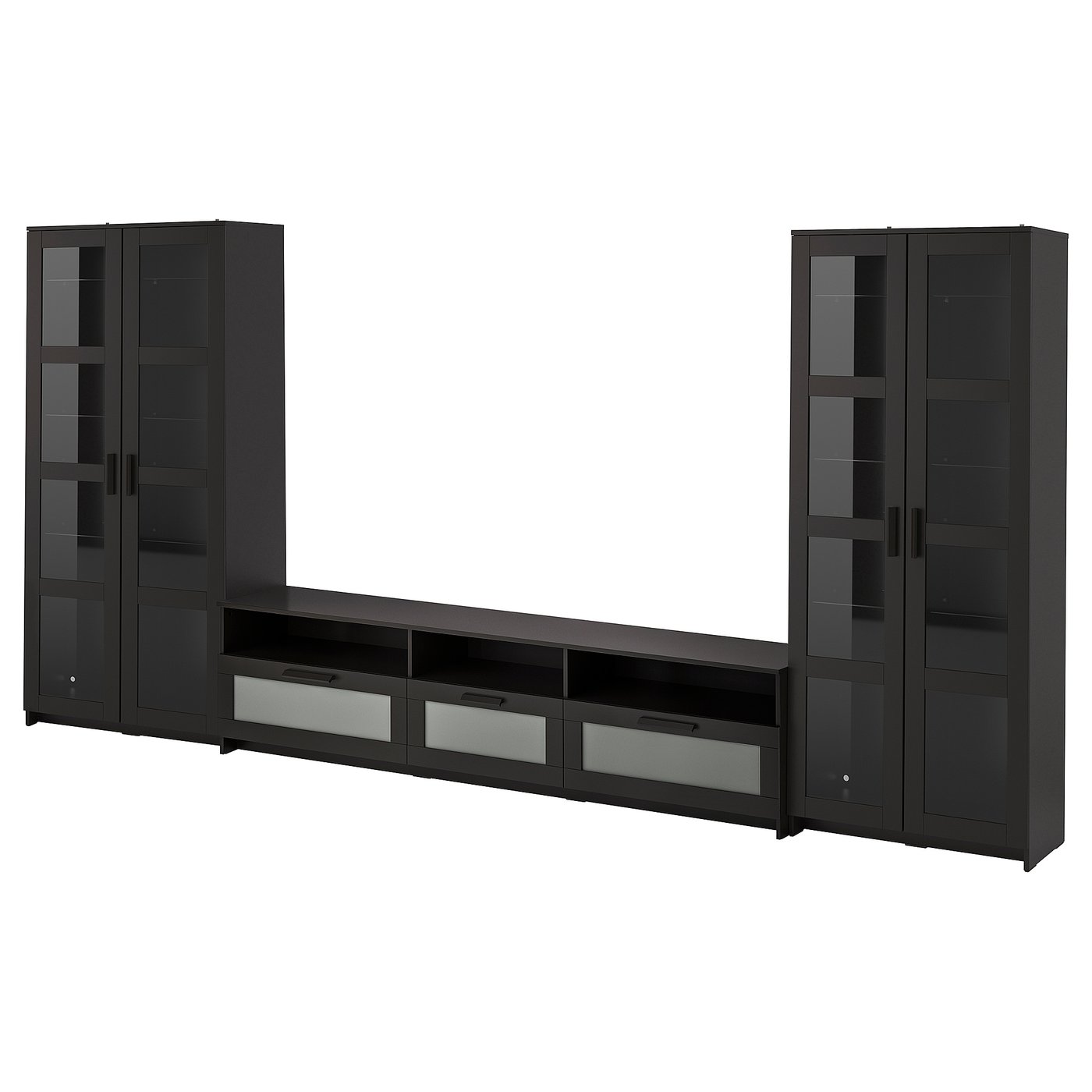 BRIMNES TV storage combination/glass doors, black, 148x161/8x743/4