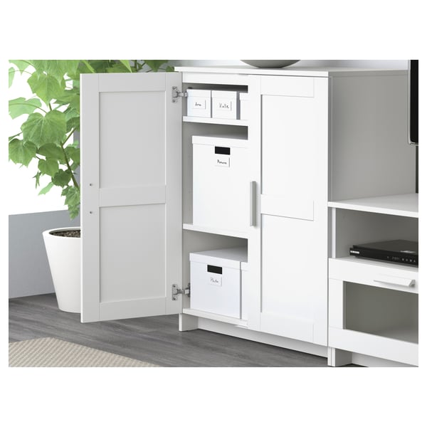 BRIMNES TV storage combination/glass doors, white, 108 5/8x16 1/8x37 3/8 "