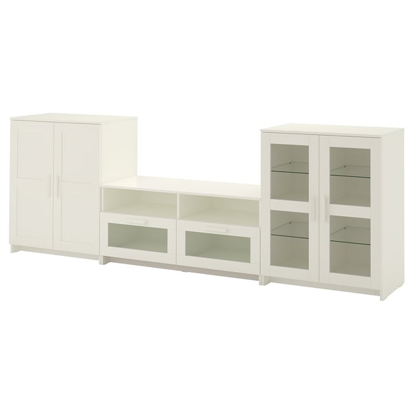 BRIMNES TV storage combination/glass doors, white, 108 5/8x16 1/8x37 3/8 "