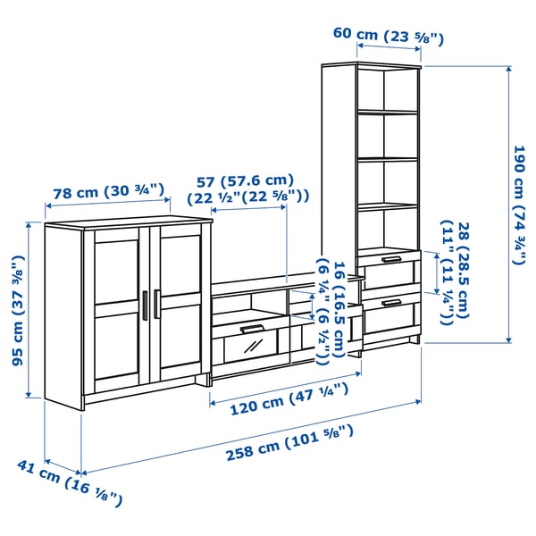 BRIMNES TV storage combination, white, 101 5/8x16 1/8x74 3/4 "