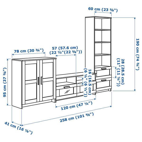 BRIMNES TV storage combination, white, 1015/8x161/8x743/4 - IKEA