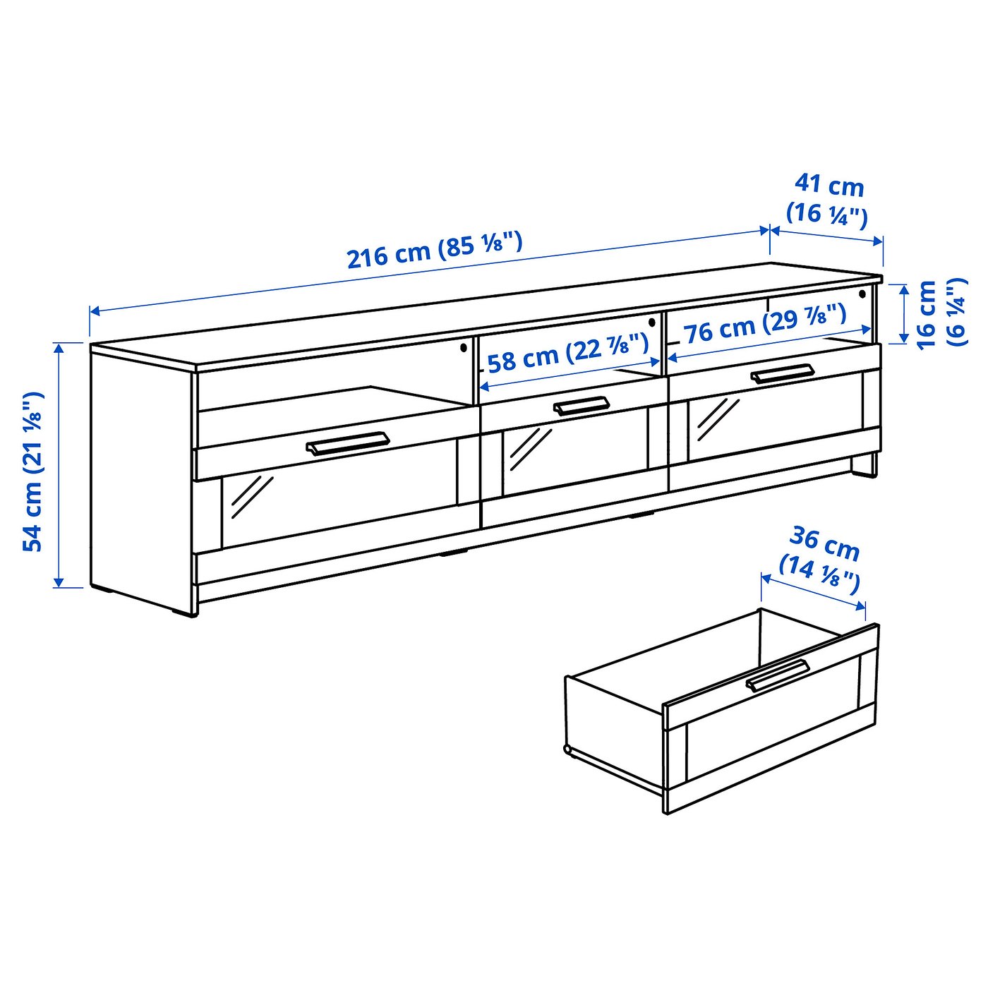 BRIMNES TV unit, black, 851/8x161/4x211/8
