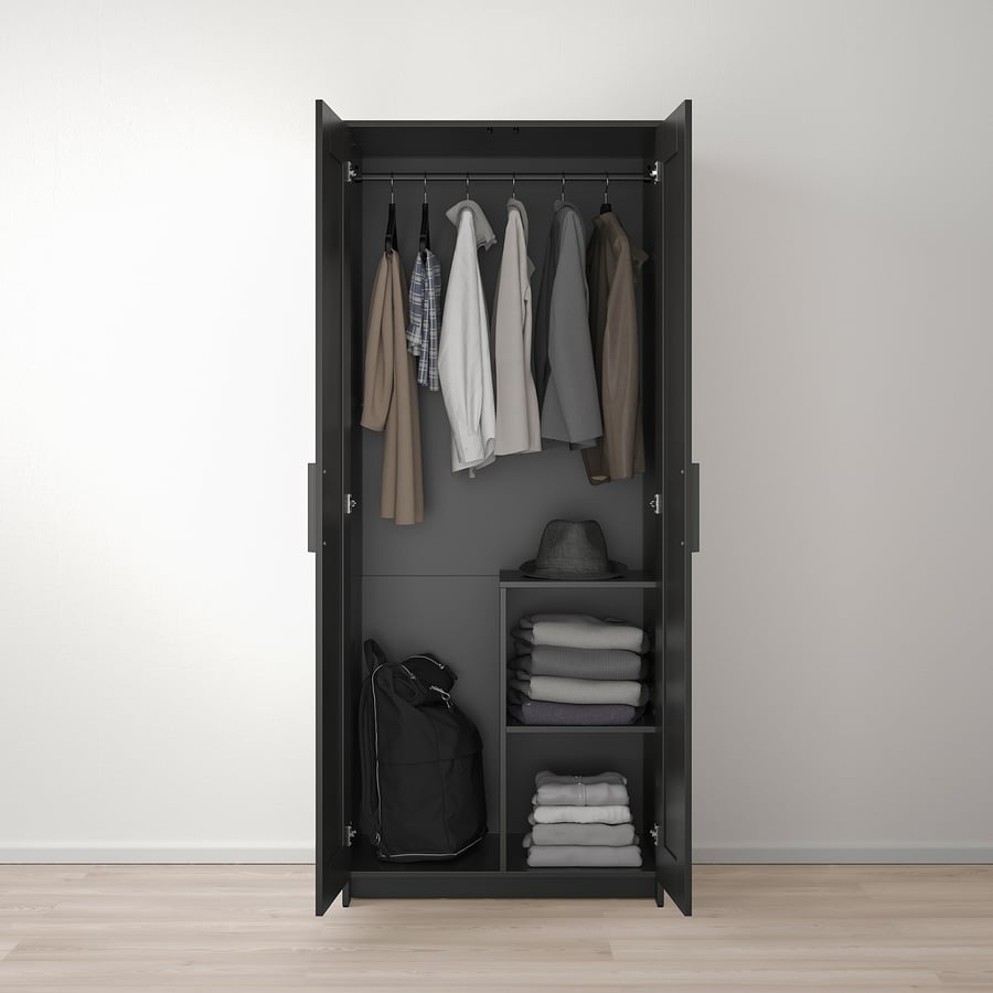 BRIMNES Wardrobe with 2 doors, black, 30 3/4x74 3/4" IKEA