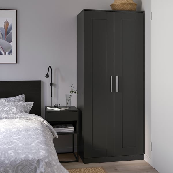 BRIMNES Wardrobe with 2 doors, black, 30 3/4x74 3/4 "