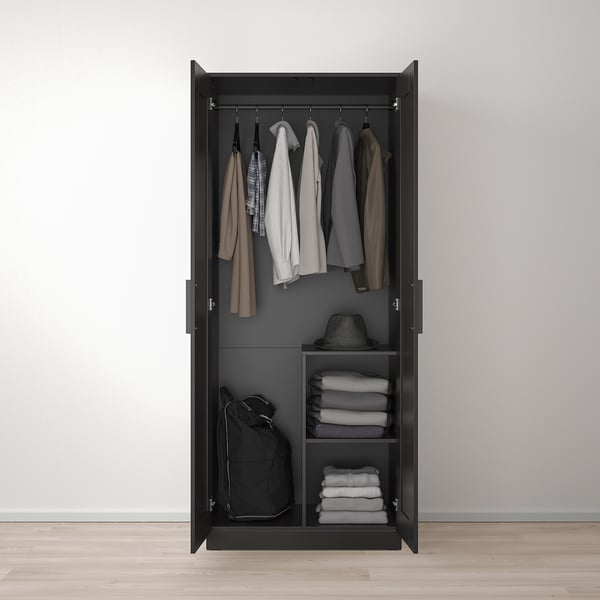 BRIMNES Wardrobe with 2 doors, black, 30 3/4x74 3/4 "