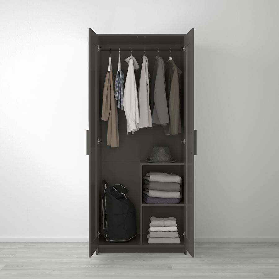 BRIMNES Wardrobe with 2 doors, gray, 30 3/4x74 3/4" IKEA