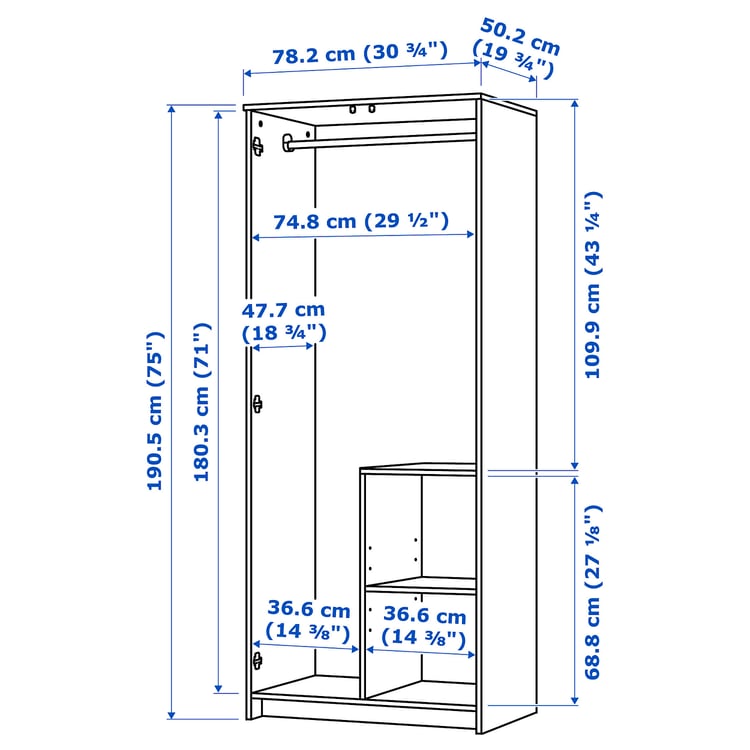 BRIMNES Wardrobe with 2 doors, white, 30 3/4x74 3/4" IKEA