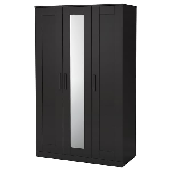 BRIMNES Wardrobe with 3 doors, black, 46x74 3/4 "