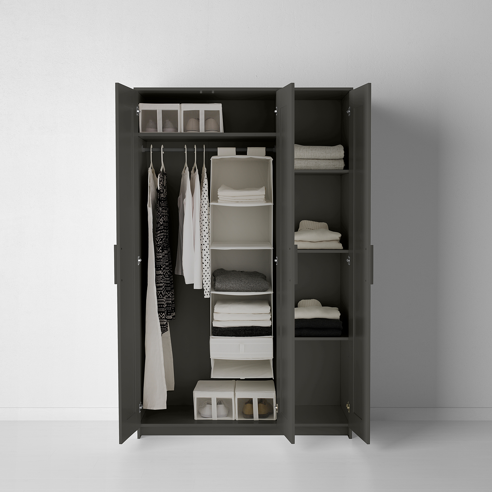 BRIMNES Wardrobe with 3 doors, gray, 46 1/8x74 3/4" IKEA