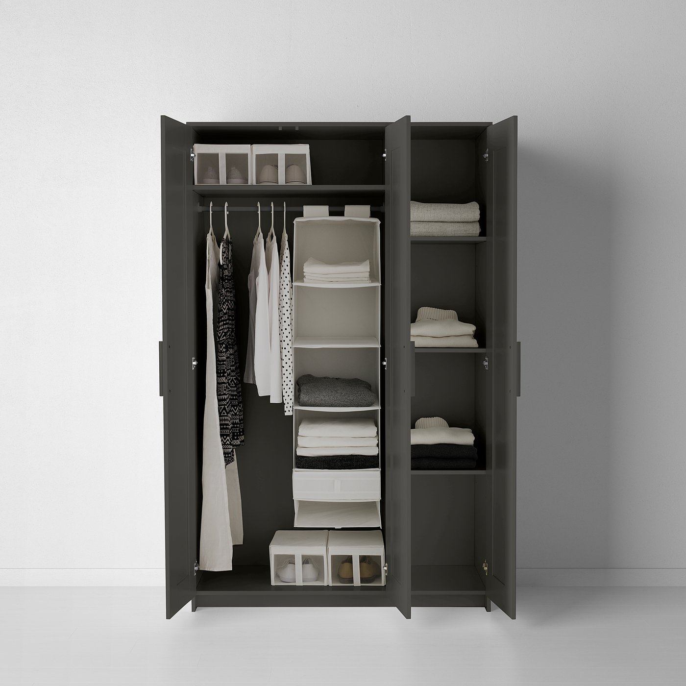 BRIMNES Wardrobe with 3 doors, gray, 46 1/8x74 3/4" IKEA