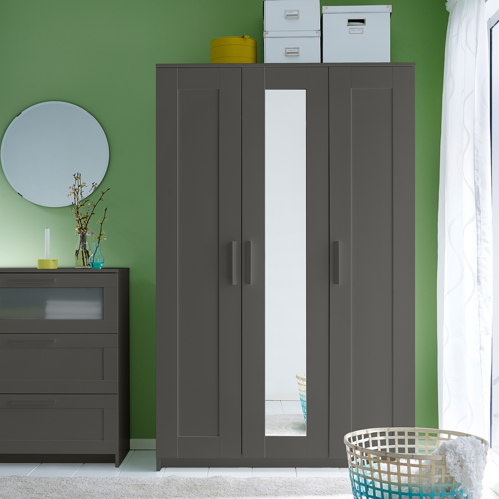 BRIMNES Wardrobe with 3 doors, gray, 46 1/8x74 3/4" IKEA