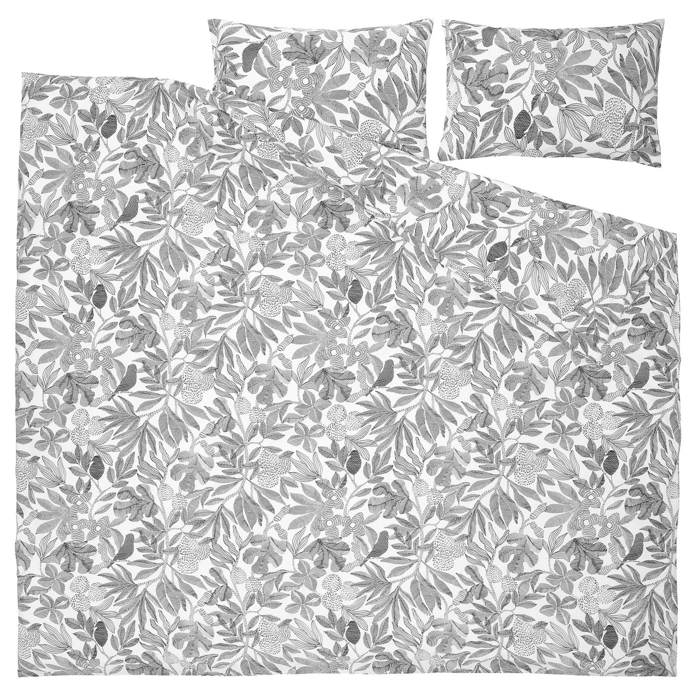 BROKDRACENA duvet cover and pillowcase(s), white/black, Full/Queen