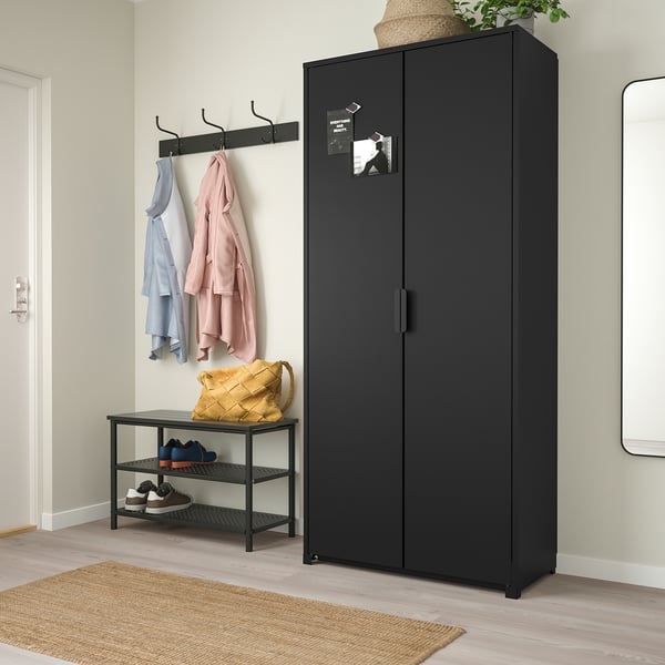 BROR Cabinet with doors, black, 33 1/2x15 3/4x75 1/4 "