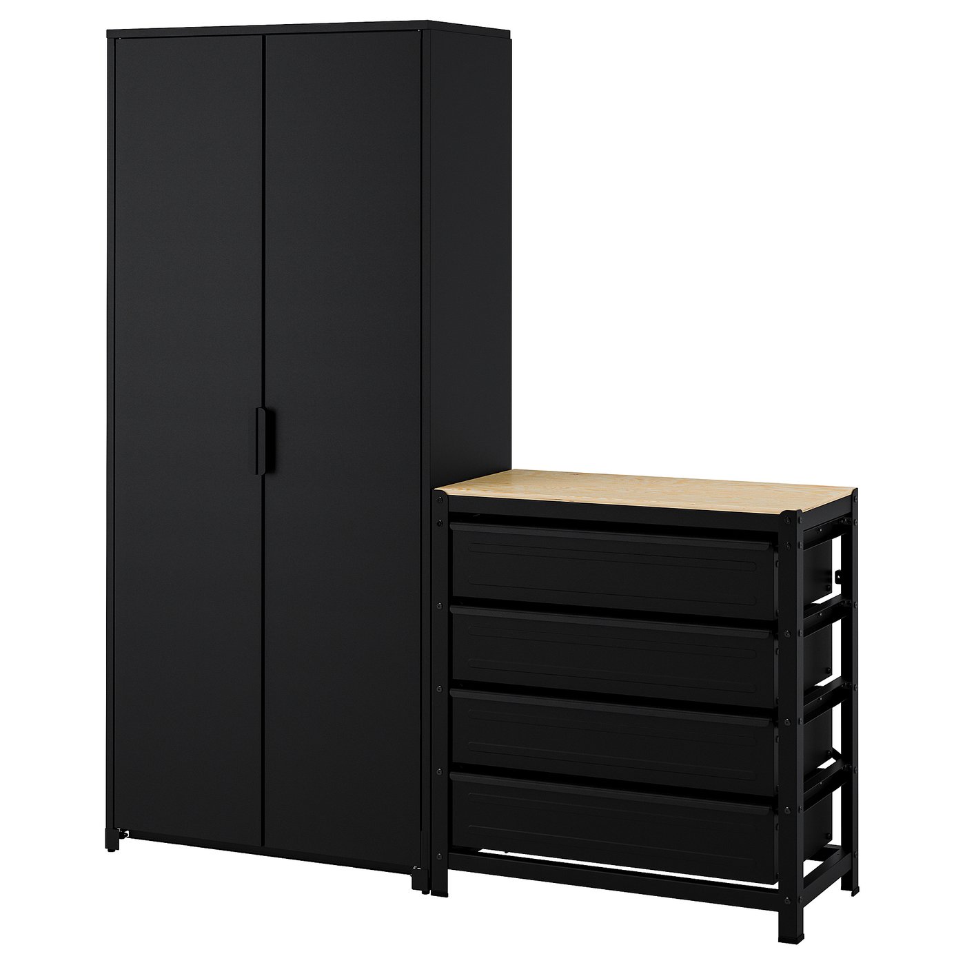 Shelf Unit W Cabinet/Drawers, Black