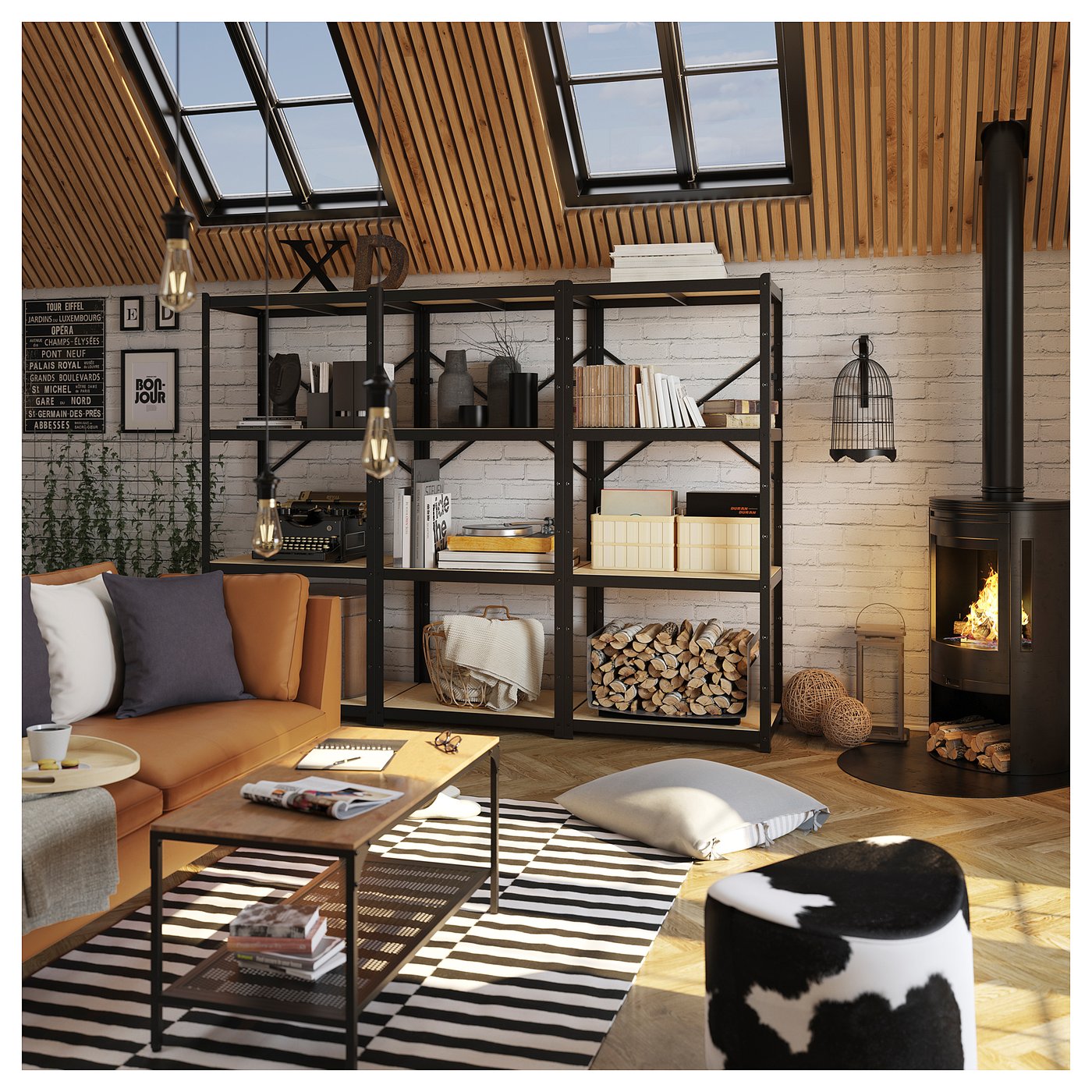 Shelving unit, black/wood 4