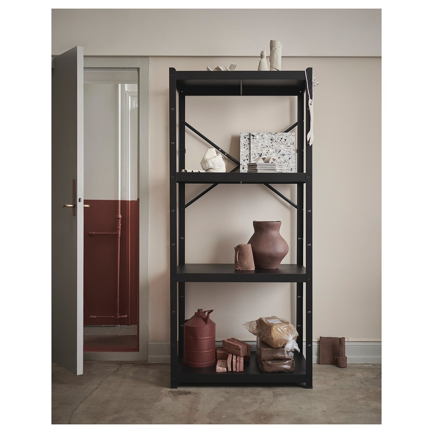 IKEA　bror BROR shelving unit with cabinet, black, 667/8x153/4x743/4