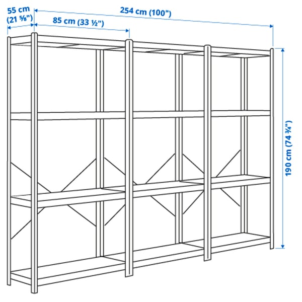 BROR Shelving unit, gray-green/pine plywood, 100x21 5/8x74 3/4 "