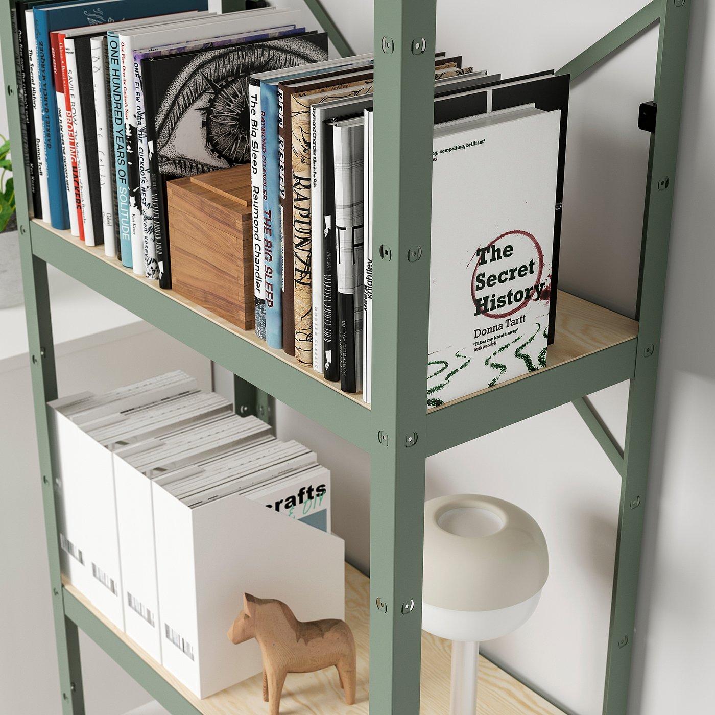 Shelving unit, gray-green/pine plywood 4