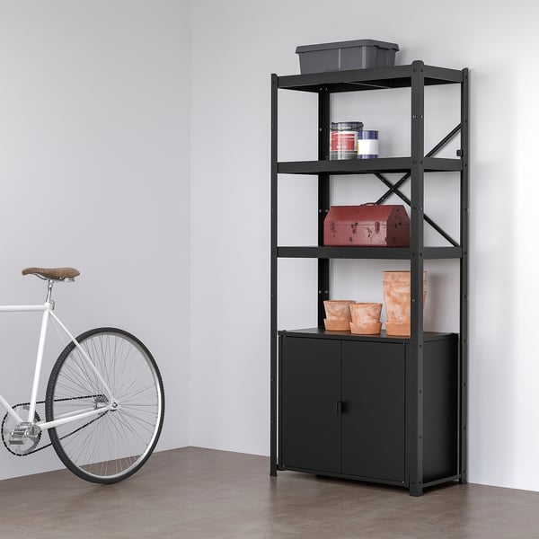 BROR Shelving unit with cabinet, black, 33 1/2x15 3/4x74 3/4 "