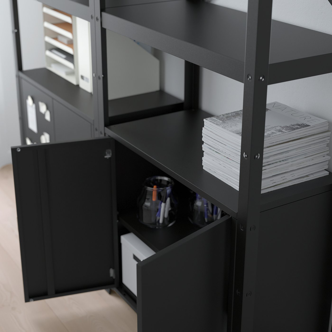 Shelving unit with cabinet, black 4