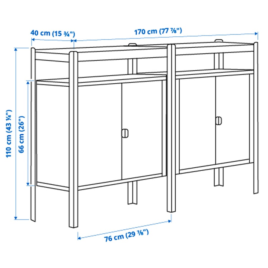 BROR shelving unit with cabinet, black, 667/8x153/4x431/4