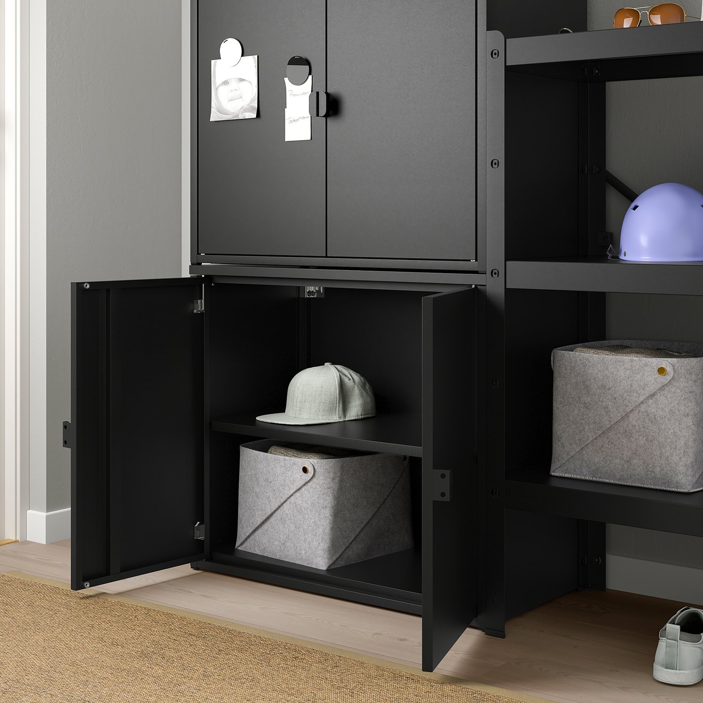 BROR shelving unit with cabinet, 633/8x153/4x523/8