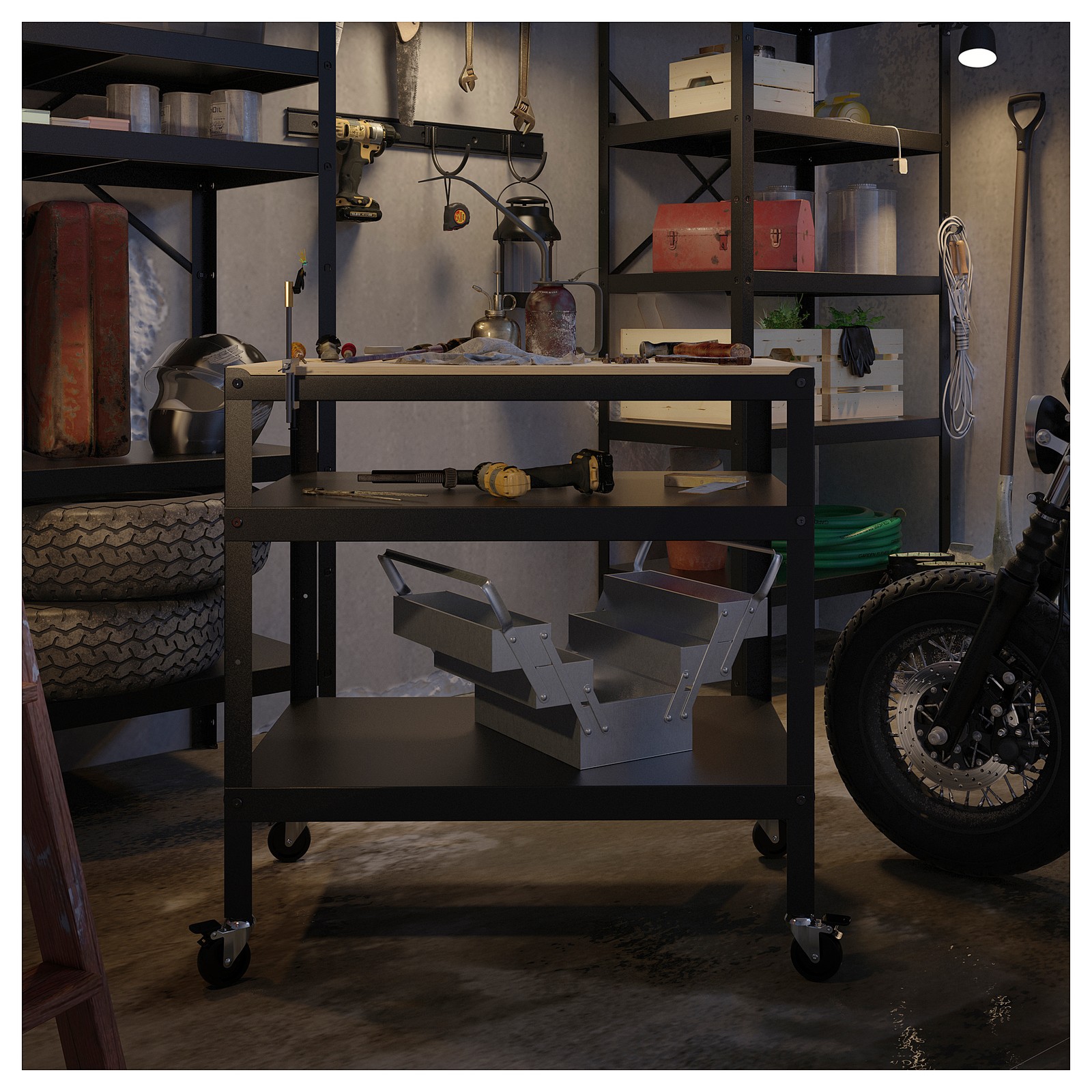 BROR Utility cart, black, pine plywood IKEA