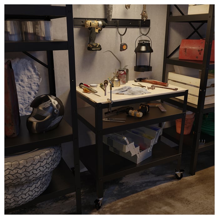 BROR Utility cart, black, pine plywood IKEA