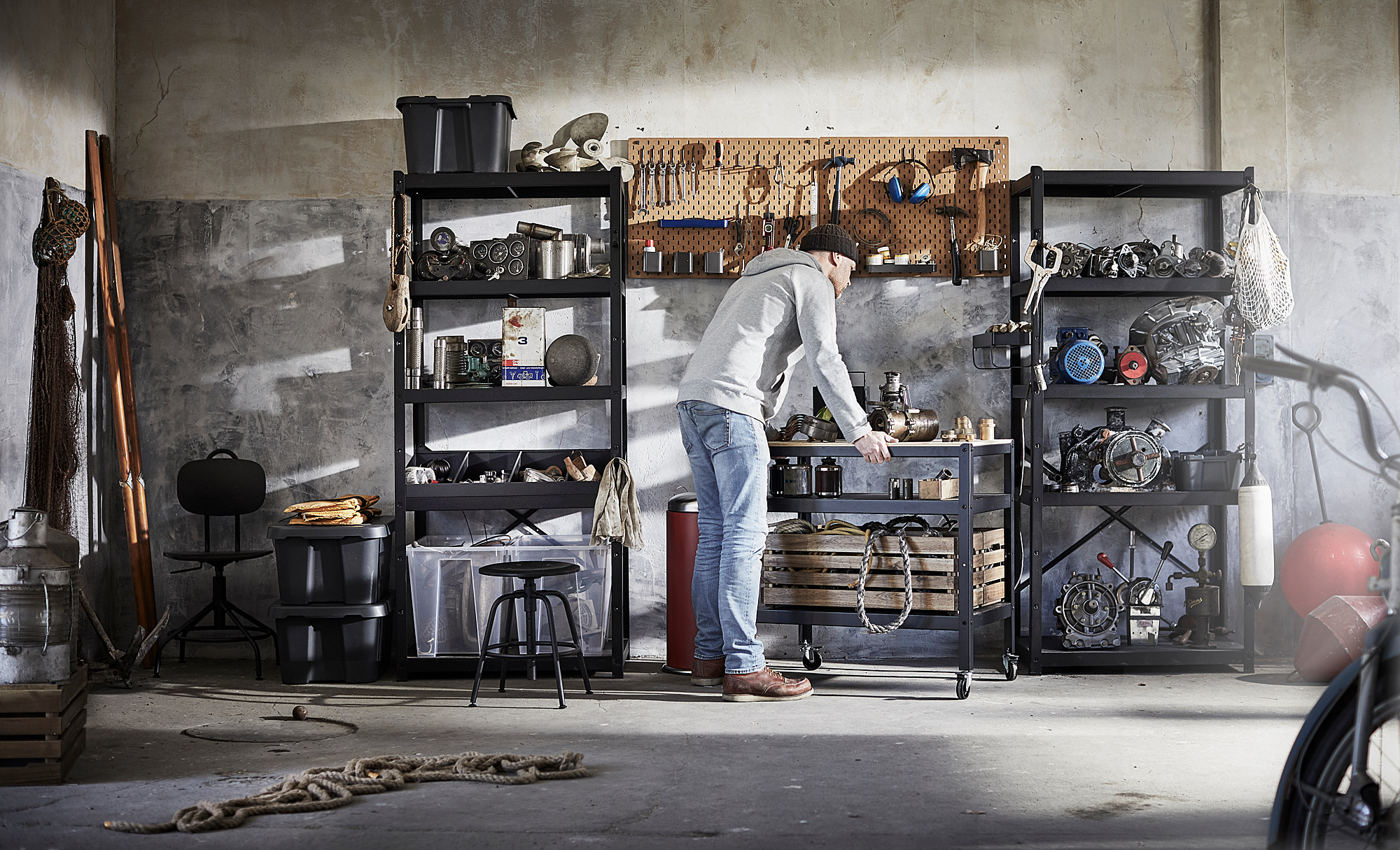 BROR Utility cart, black, pine plywood IKEA