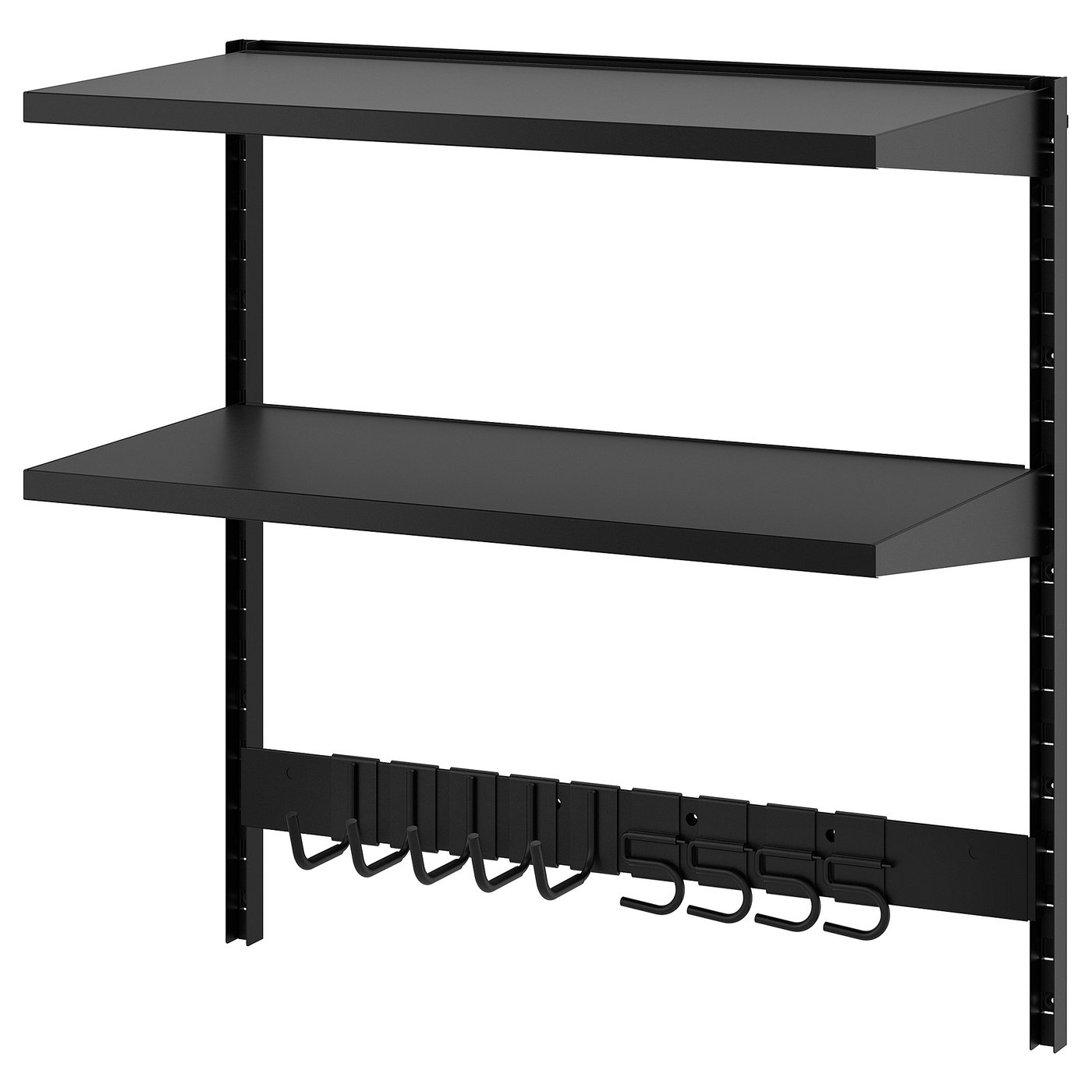 BROR wall shelf combination, with hooks/2 shelves/black, 341/2x173