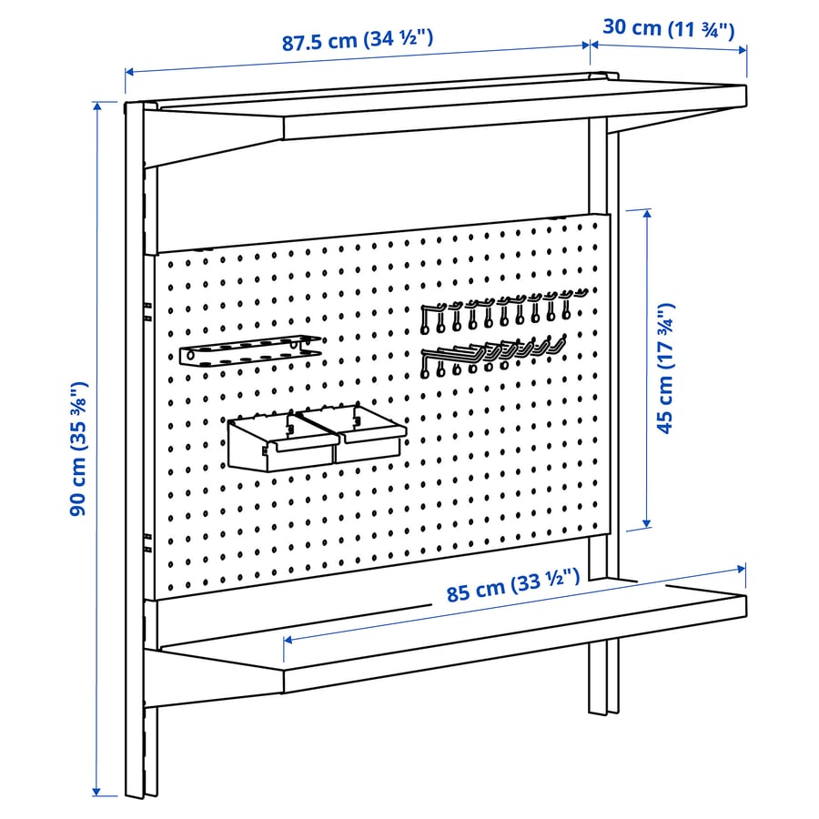 BROR wall shelf combination, with pegboard/2 shelves/black, 341/2x113 ...