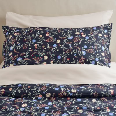 BRUDKRUSBÄR Comforter set, black/floral pattern, Full/Queen