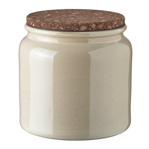 BRUGDHAJ stoneware jar, beige, cylindrical with cork lid, airtight gasket, rustic design.