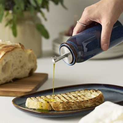 BRUGDHAJ Oil/vinegar bottle, blue, 7 ½ "