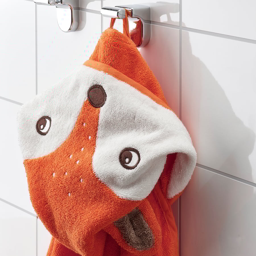 BRUMMIG towel with hood, fox shaped/orange, 28x55" IKEA