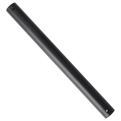 Black cylindrical ceiling fan rod made of steel with powder coating.