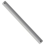 A grey, cylindrical ceiling fan extension rod made of powder-coated steel, with holes at both ends.