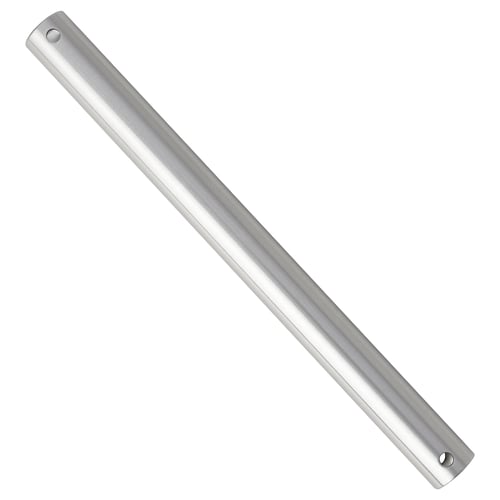 BRUNALGER silver ceiling fan rod, nickel-plated steel, elongated cylindrical shape.