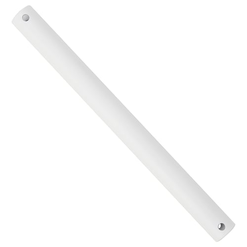 White ceiling fan down rod, cylindrical shape, steel core; extends fan reach.