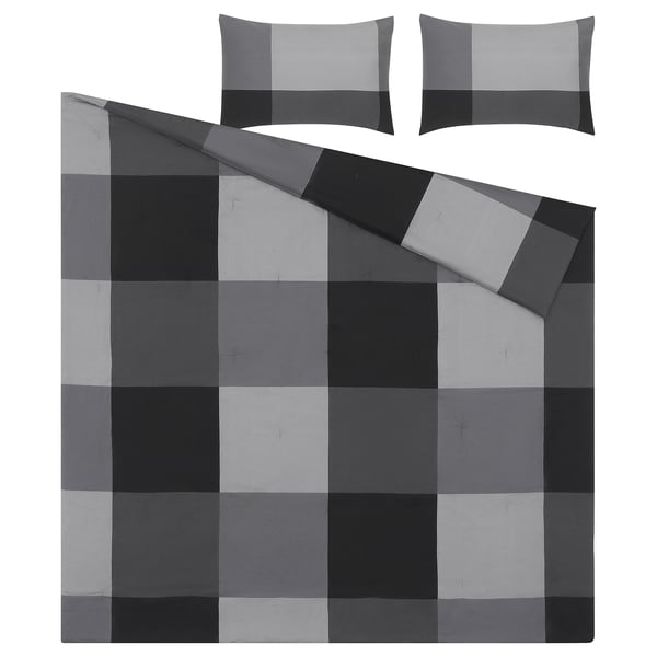BRUNKRISSLA Comforter set, black, King