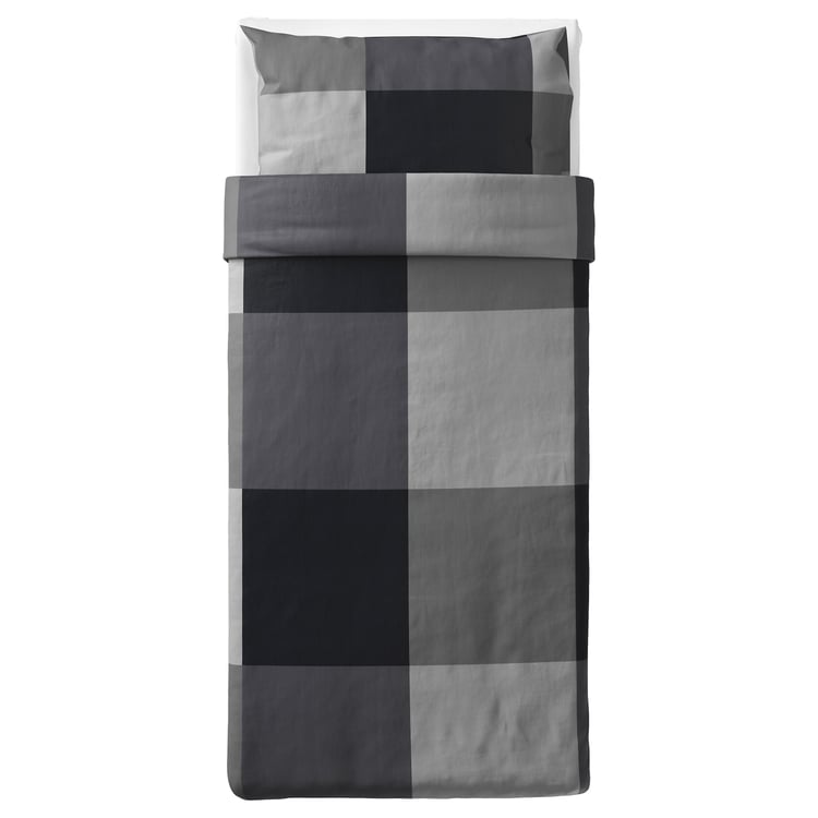 BRUNKRISSLA duvet cover and pillowcase(s), black, Twin IKEA