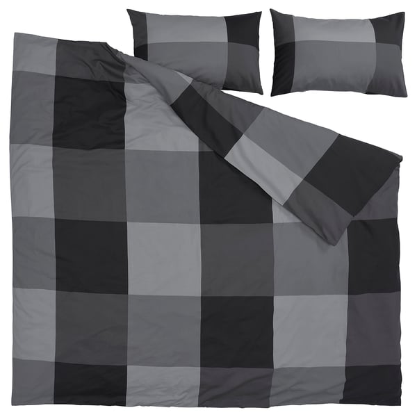 BRUNKRISSLA Duvet cover and pillowcase(s), black, Full/Queen (Double/Queen)
